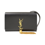 Saint Laurent Kate Chain Wallet with Tassel in Grain de Poudre Embossed Leather Black