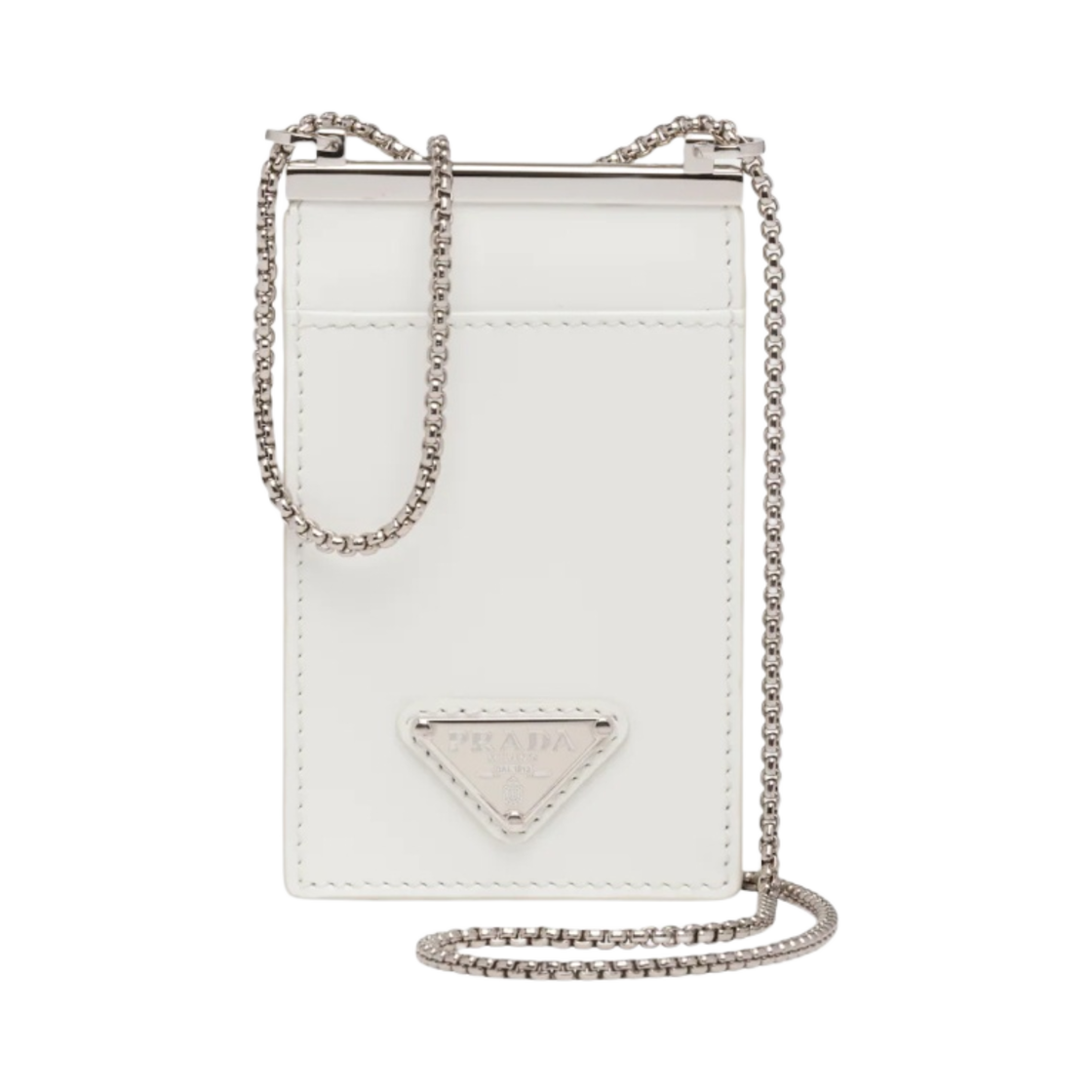 프라다 브러쉬드 레더 숄더 스트랩 카드 홀더 화이트(Prada Brushed Leather Card Holder with Shoulder Strap White) - 1