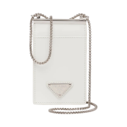 Prada Brushed Leather Card Holder with Shoulder Strap White