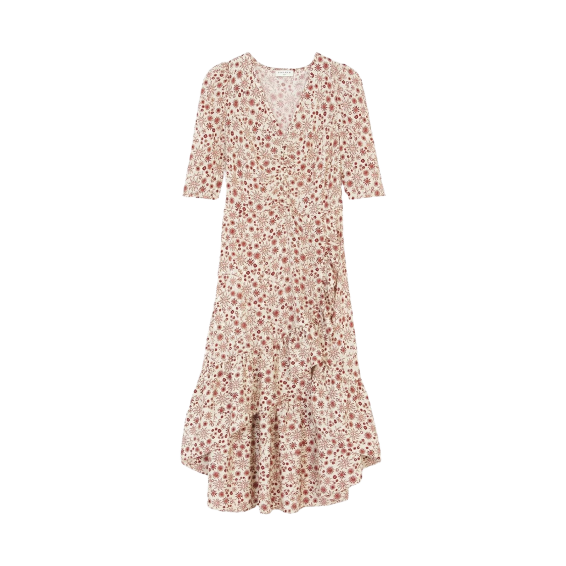 (W) 산드로 롱 프린티드 어시메트릭 드레스 에크루((W) Sandro Long Printed Asymmetric Dress Ecru)