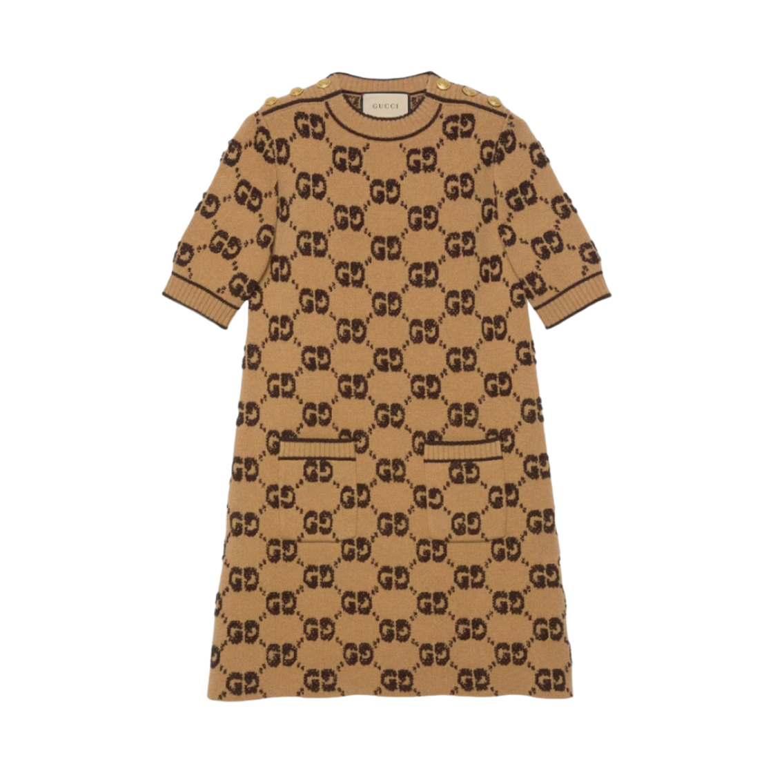 (W) 구찌 GG 울 부클 자카드 드레스 카멜 브라운((W) Gucci GG Wool Boucle Jacquard Dress Camel Brown) - 1