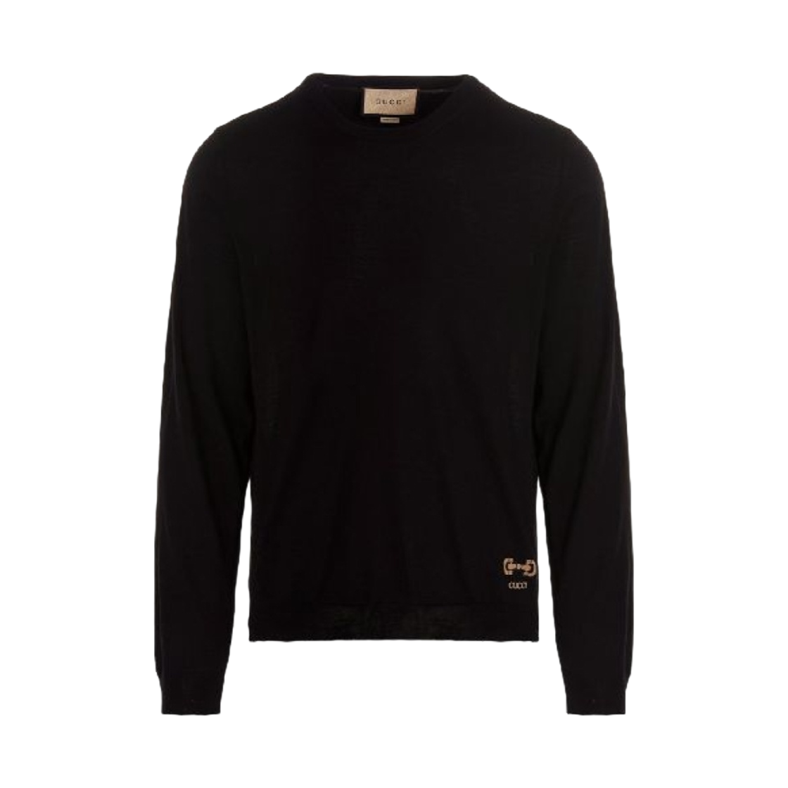730974-XKCOR-1000 Gucci Intarsia Wool Sweater with Horsebit Black