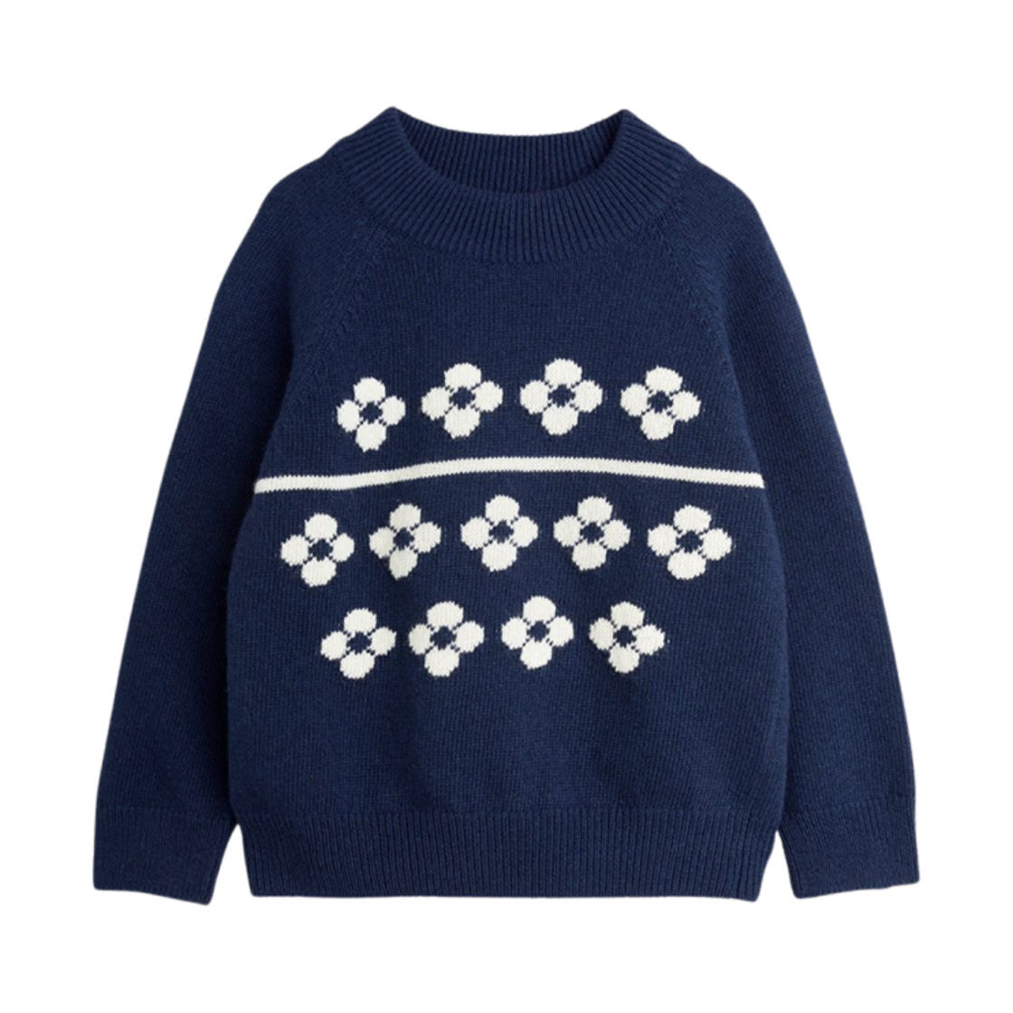 2472010760 (Kids) Mini Rodini Flowers Knitted Wool Sweater Blue