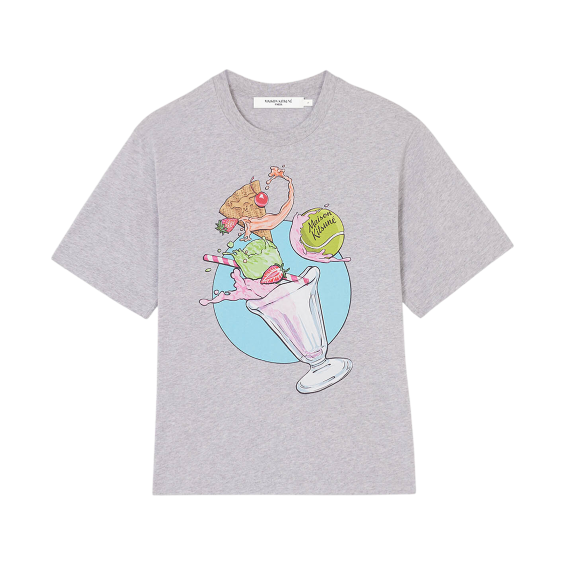 (W) 메종 키츠네 아이스 크림 스플래쉬 컴포트 티셔츠 라이트 그레이 멜란지((W) Maison Kitsune Ice Cream Splash Comfort T-Shirt Light Grey Melange) - 1