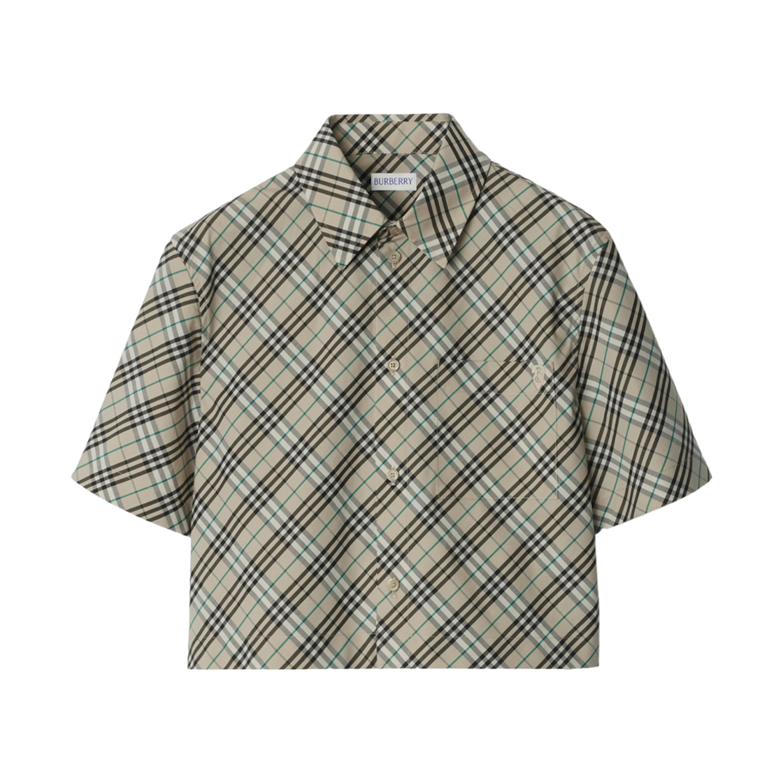 8101121 (W) Burberry Check Cropped Cotton Shirt Husk
