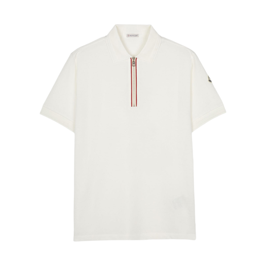Moncler Tricolor Trim Cotton Piquet Polo Shirt White - 25SS