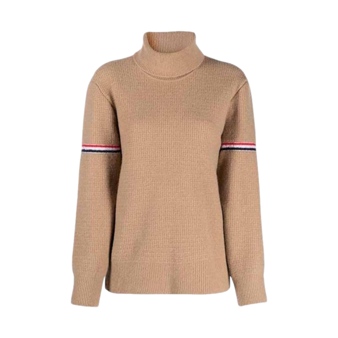 (W) 톰브라운 오버워시 캐시미어 헤리티지 와플 스티치 스트라이프 터틀넥 카멜((W) Thom Browne Overwashed Cashmere Heritage Waffle Stitch Stripe Turtleneck Camel) - 1