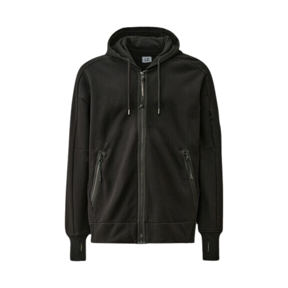 17CMSS025A005086W999 C.P. Company Diagonal Raised Fleece Zipped Hooded Sweatshirt Black - 24FW