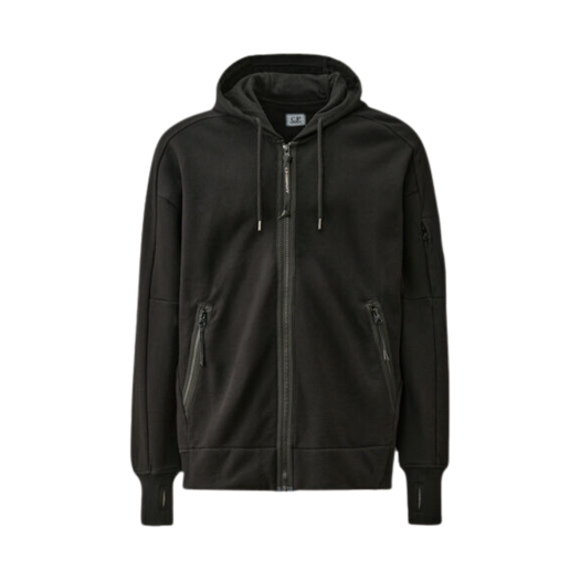 C.P. Company Diagonal Raised Fleece Zipped Hooded Sweatshirt Black - 24FW