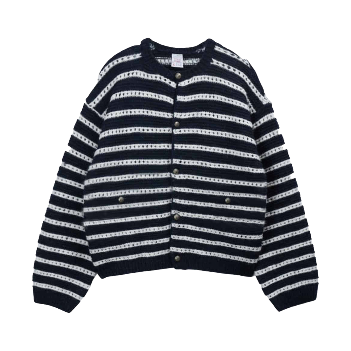 P0000EGNKNHS STU Round Neck Stripe Cardigan Navy