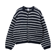 STU Round Neck Stripe Cardigan Navy