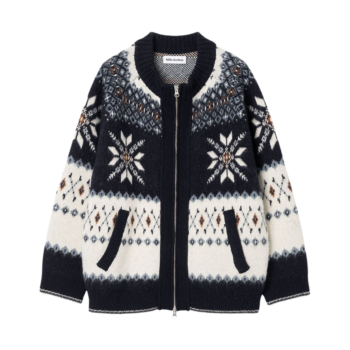 밀로 우먼 스노우 자카드 니트 집업 아이보리