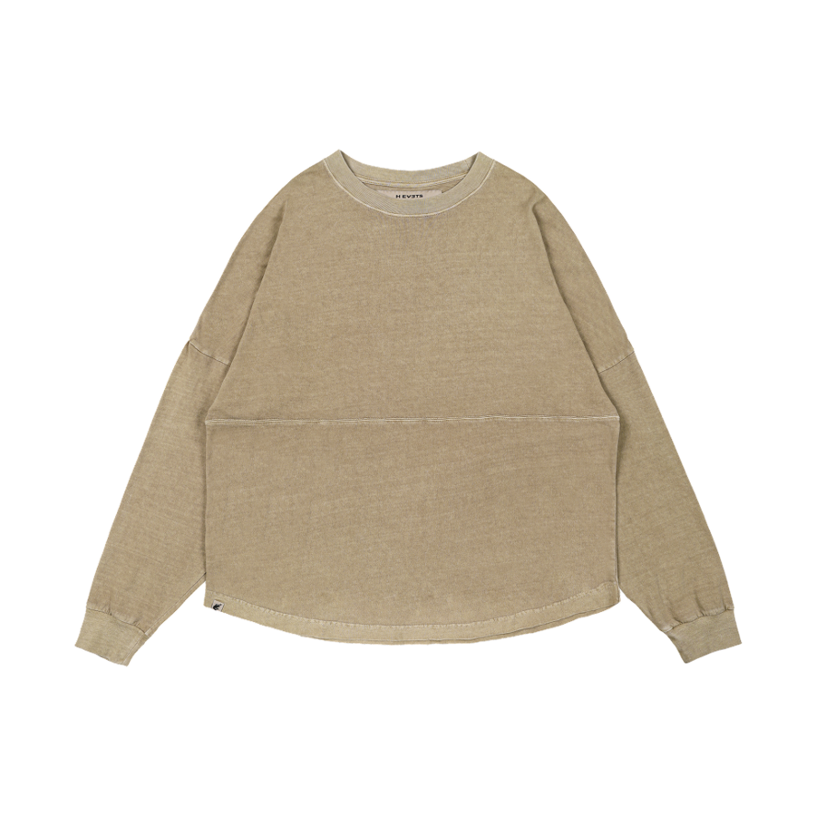 H1FUTS-005BEA-S Hevets W Garment Dyeing Leapfrogging T-shirt Beige