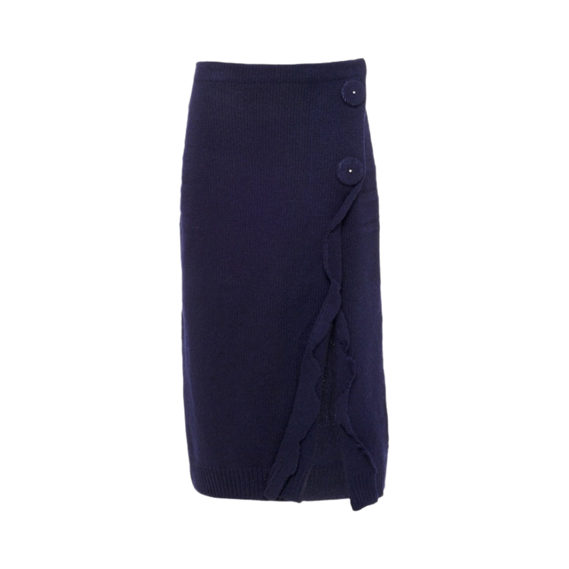 (W) 프라다 울 앤 캐시미어 스커트 스플릿 네이비((W) Prada Wool and Cashmere Skirt with Split Navy) - 1