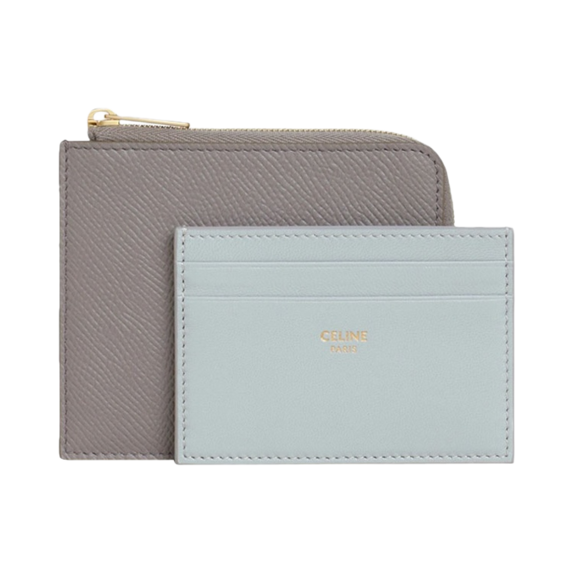 셀린느 그레인드 카프스킨 & 스무스 램스킨 리무머블 카드 홀더 지퍼 지갑(Celine Zipped Purse with Removable Card Holder in Grained Calfskin and Smooth Lambskin Pebble Mineral) - 1