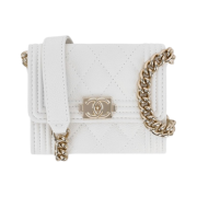 Chanel Boy Chanel Flap Coin Purse With Chain Grained Calfskin & Gold White