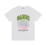 (W) Ganni Relaxed Multi Flower T-Shirt Bright White