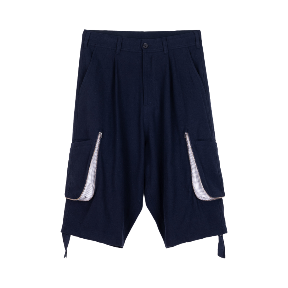 아마이유우츠 노일 지퍼 포켓 크롭 팬츠 네이비(Amaiyuutsu Noil Zippered Pocket Cropped Pants Navy)