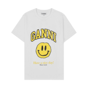 (W) Ganni Basic Cotton Jersey T-Shirt Smiley Yellow Bright White
