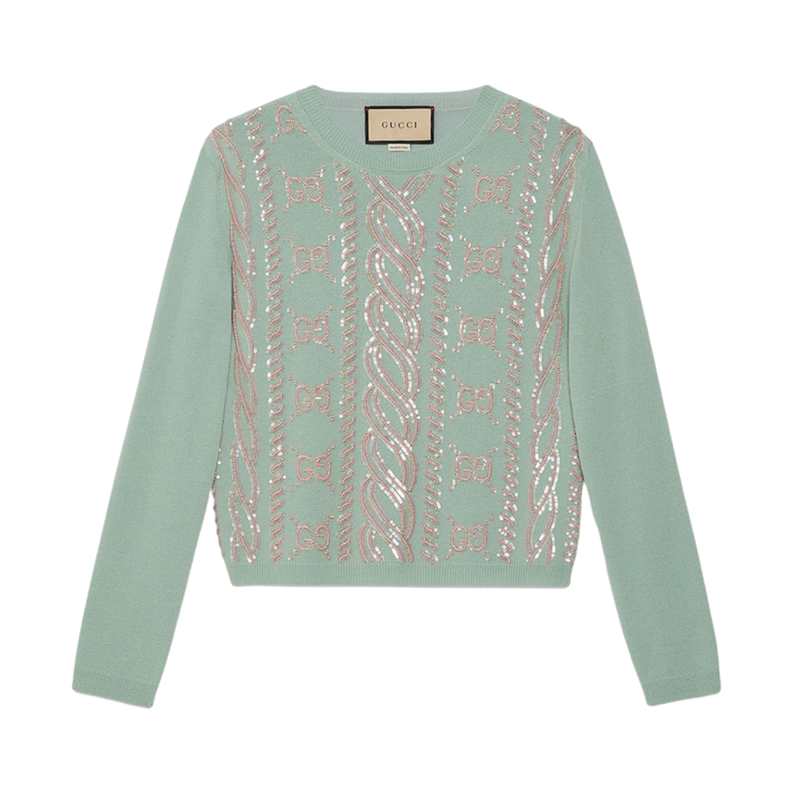 (W) 구찌 캐시미어 울 점퍼 자수 라이트 블루((W) Gucci Cashmere Wool Jumper with Embroidery Light Blue) - 1