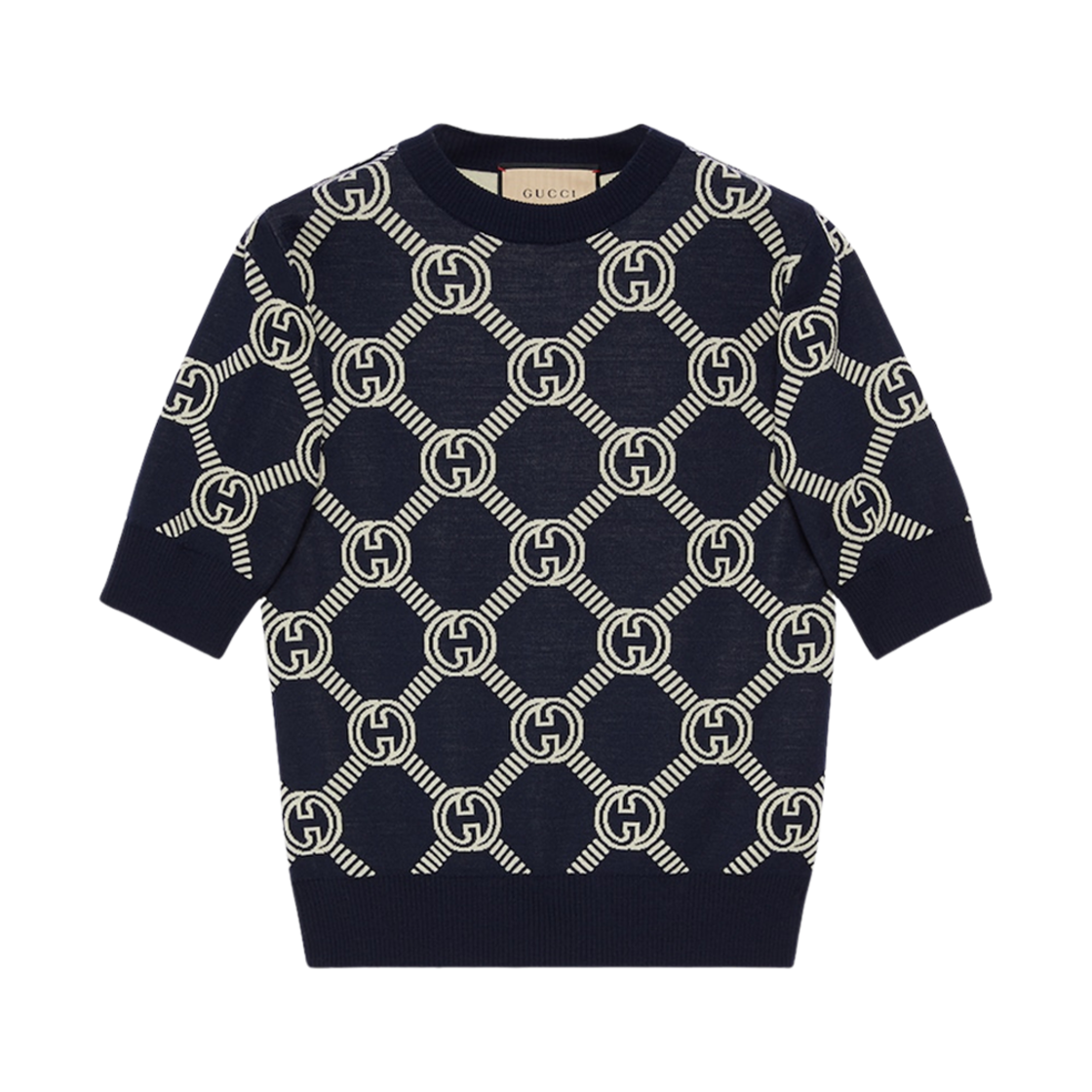 (W) 구찌 리버시블 GG 울 자카드 탑 블루 아이보리((W) Gucci Reversible GG Wool Jacquard Top Blue Ivory) - 1