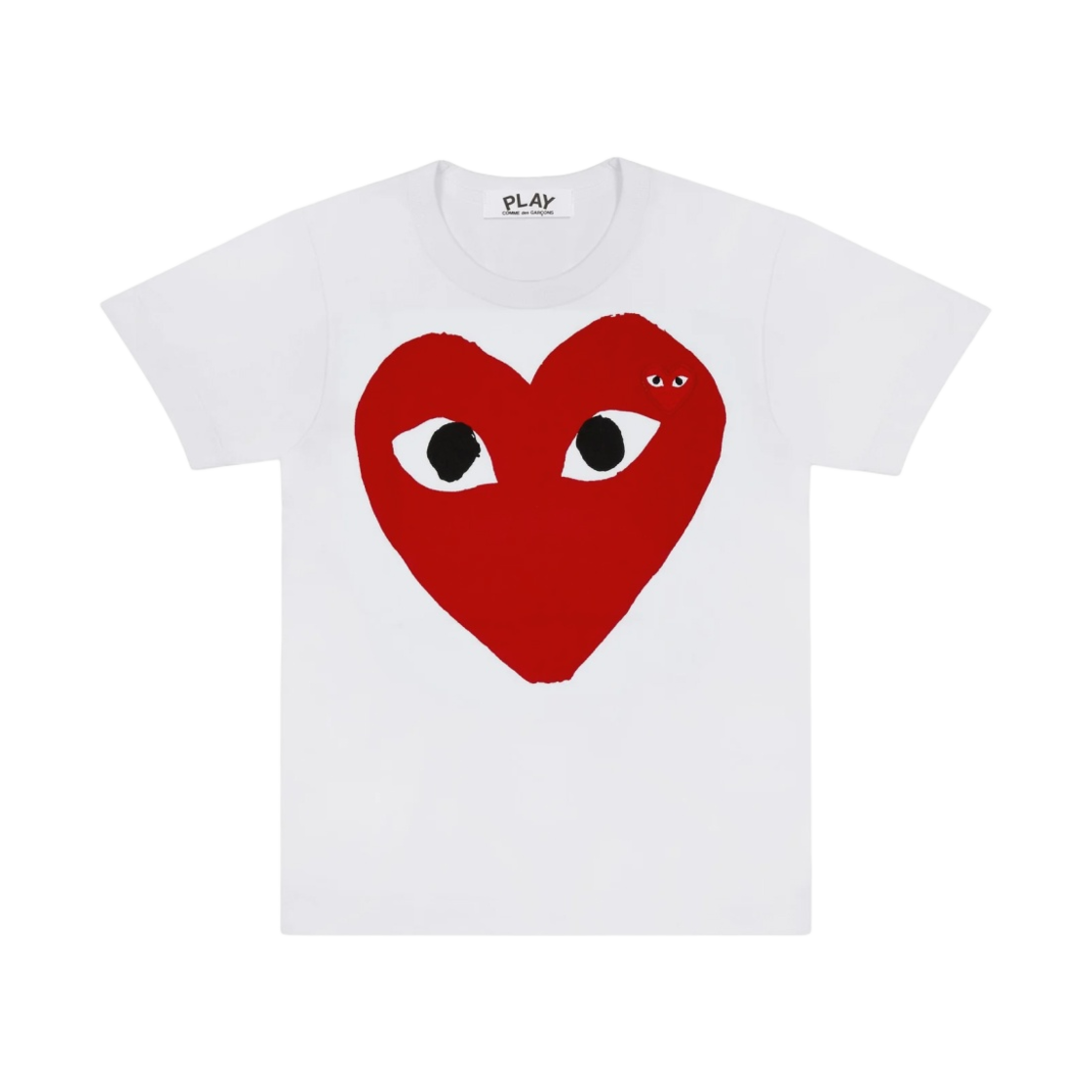 플레이 꼼데가르송 라지 레드 하트 앤 엠블럼 티셔츠 화이트(Play Comme des Garcons Large Red Heart and Emblem T-Shirt White)