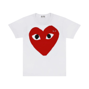 Play Comme des Garcons Large Red Heart and Emblem T-Shirt White
