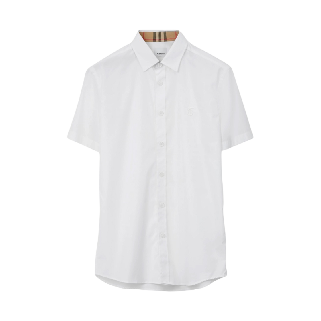 버버리 숏슬리브 모노그램 모티프 스트레치 코튼 셔츠 화이트(Burberry Short Sleeve Monogram Motif Stretch Cotton Shirt White) - 1