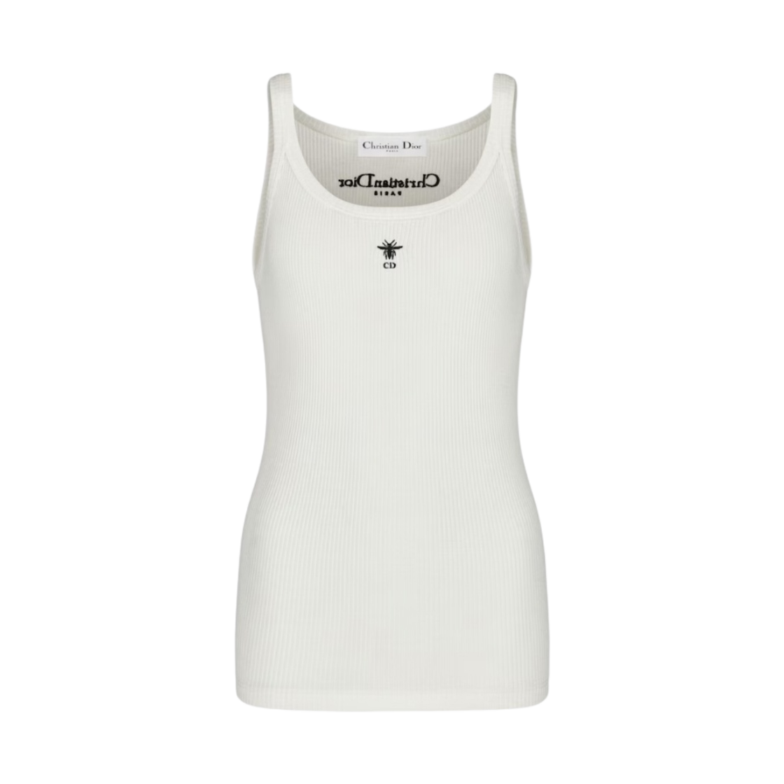 (W) 디올 에센셜 립드 코튼 저지 탱크탑 화이트((W) Dior Essentials Ribbed Cotton Jersey Tank Top White) - 1
