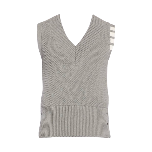 Thom Browne Seed Stitch Cotton 4-Bar V-Neck Vest Light Grey