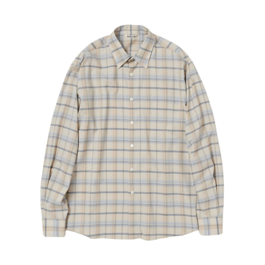 A24SS01LC Auralee Super Light Wool Check Shirt Light Beige