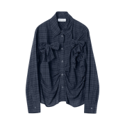 Millo Women Ribbon Tie Shirt Navy
