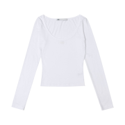 (W) Bohemian Seoul Basic Deep U Neck Long Sleeve Ivory