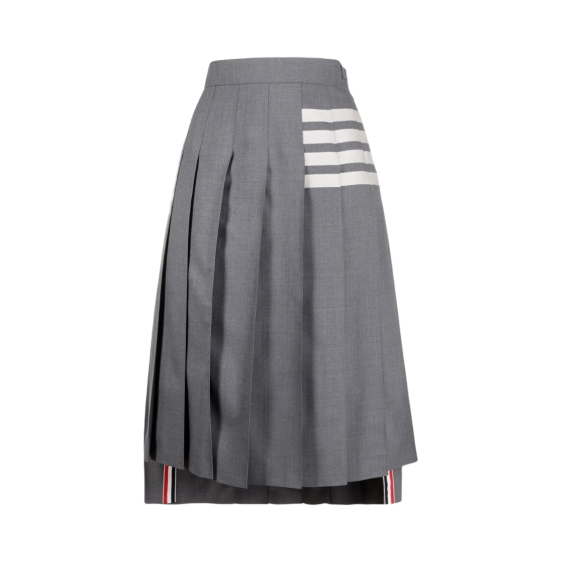 FGC400V-06146-035 (W) Thom Browne Wool Plain Weave Pleated 4-Bar Skirt Medium Grey
