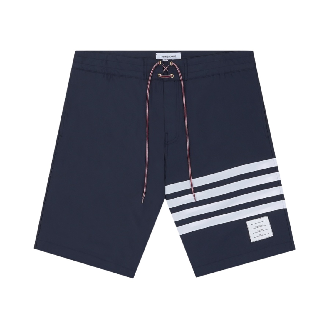 MTT029A-07538-415 Thom Browne Tech 4-Bar Drawstring Waist Board Swim Shorts Navy