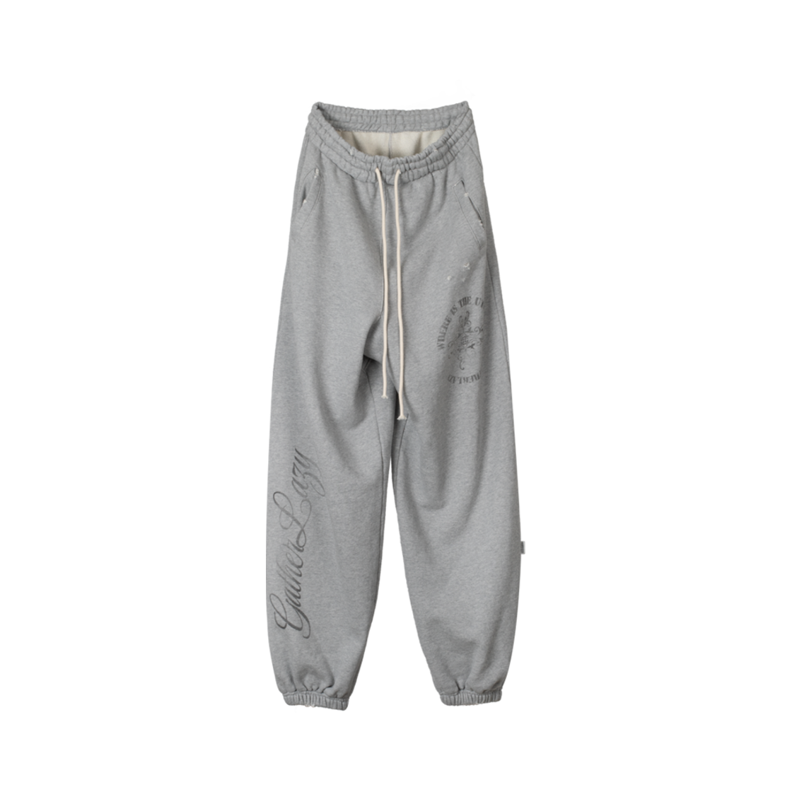 25EP04PT01GR Gatherlazy Old Emblem Baggy Sweatpants Gray