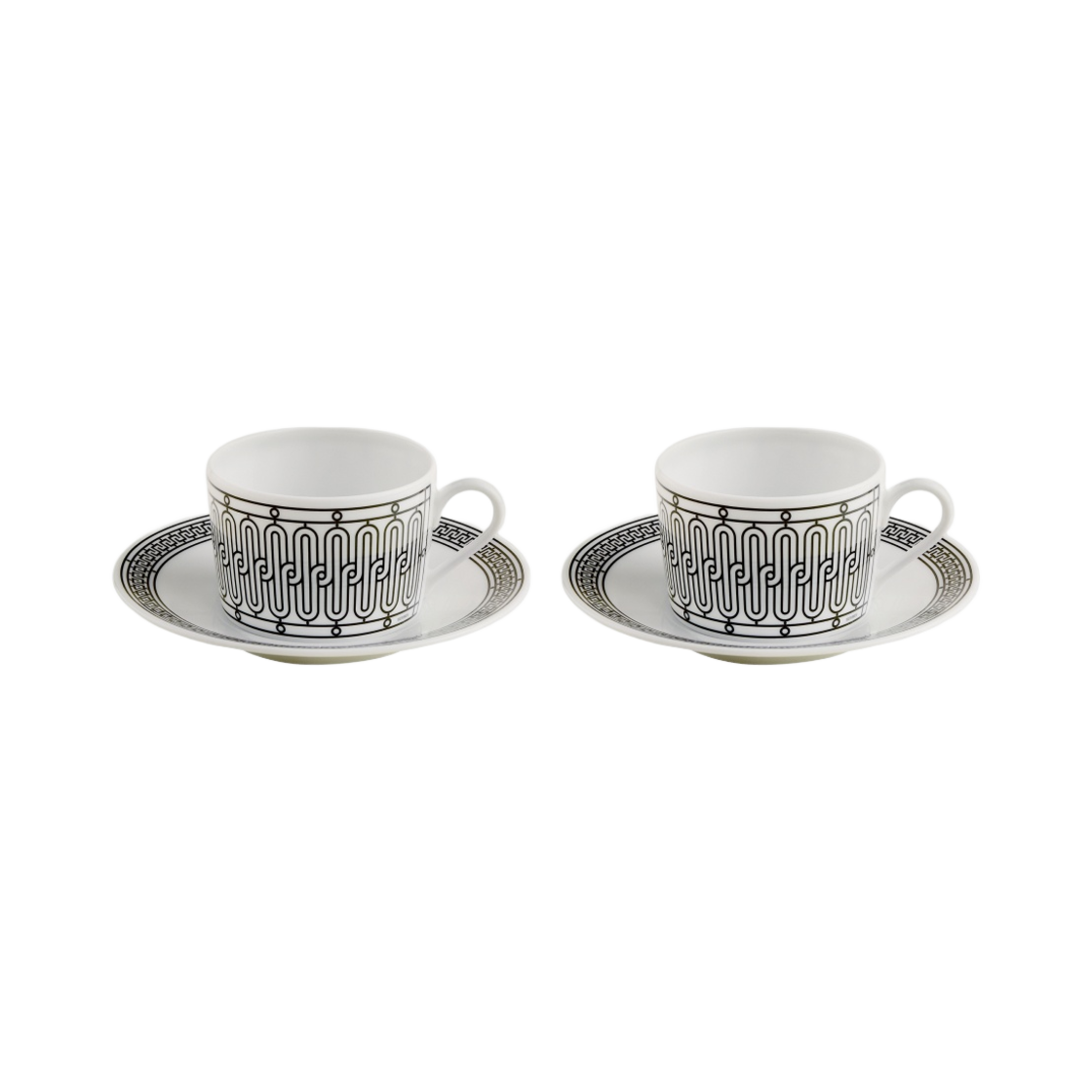 P037016P Hermes H Deco Tea Cup & Saucer Black White (Set of 2)