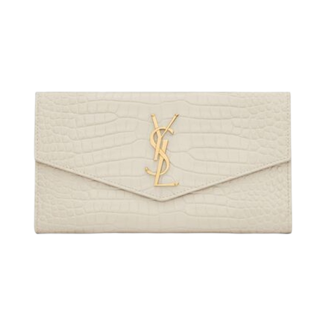 생로랑 업타운 라지 월렛 크로커다일 엠보스 샤이니 레더 블랑 빈티지(Saint Laurent Uptown Large Wallet in Crocodile-Embossed Shiny Leather Blanc Vintage) - 1