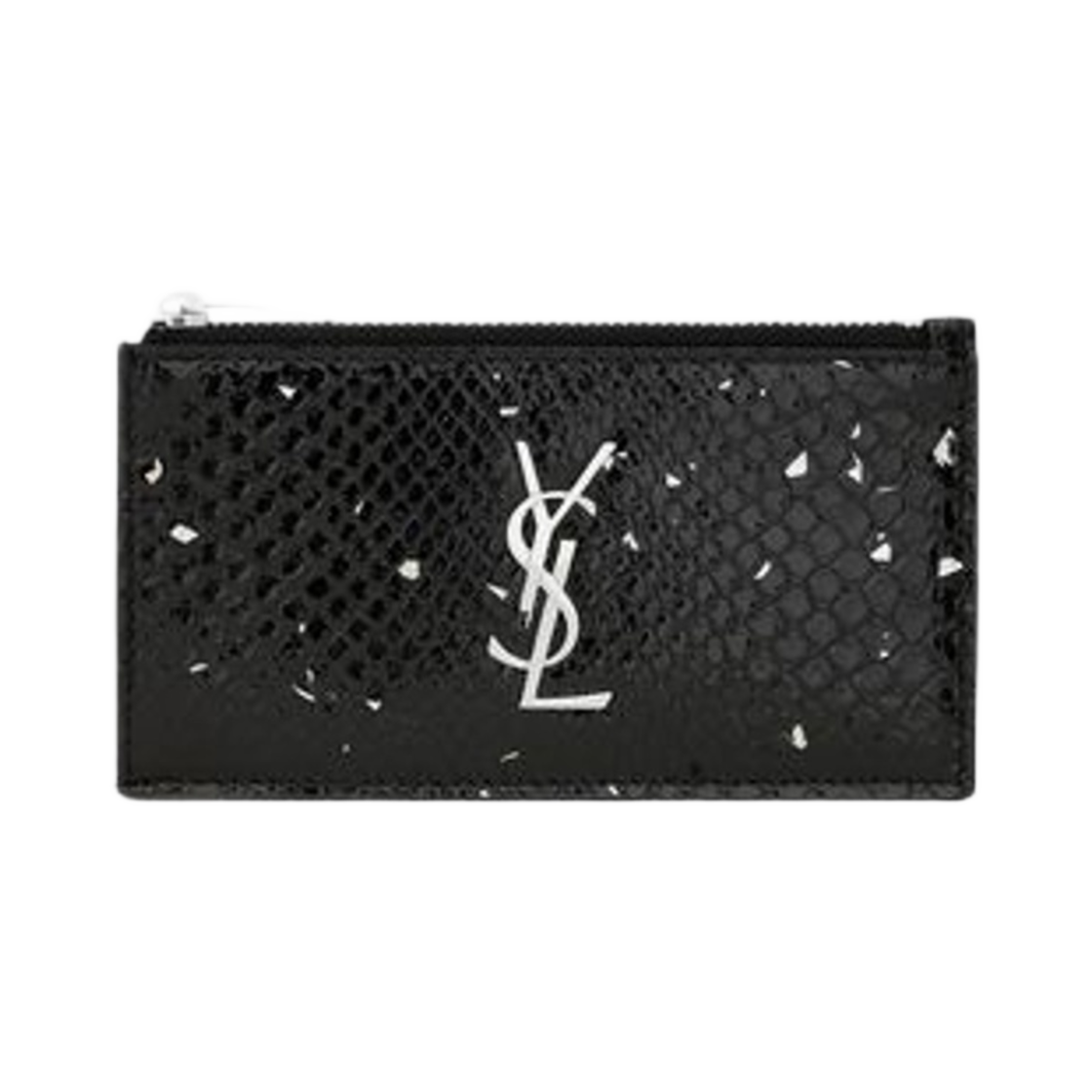 생로랑 카산드라 프라그먼트 지퍼 카드 케이스 메탈라이즈 파이썬 엠보스 레더 블랙 앤 실버(Saint Laurent Cassandre Fragments Zipped Card Case in Metallizd Python Embossed Leather Black And Silver) - 1