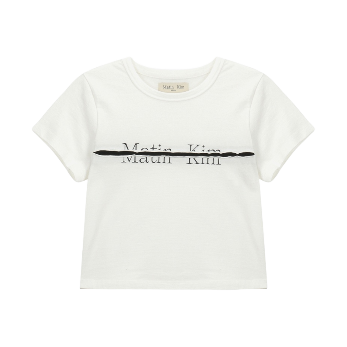 (W) 마뗑킴 커티드 로고 크롭탑 화이트