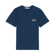 Maison Kitsune Double Fox Head Patch Classic T-Shirt Blue Denim