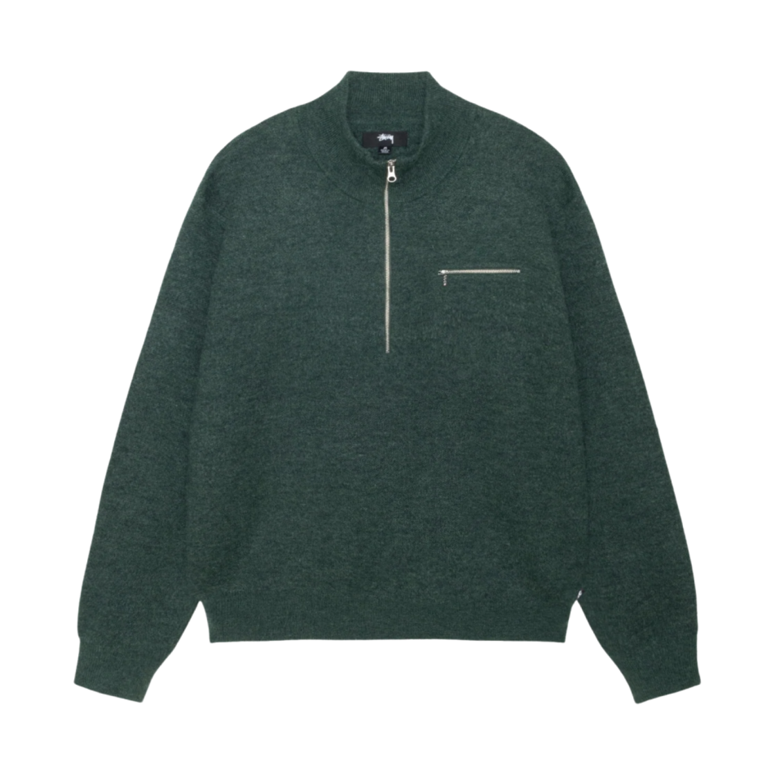 117219 Stussy Half Zip Mock Neck Sweater Dark Green