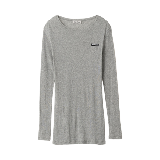 (W) Miu Miu Ribbed Knit Jersey Dress Grey