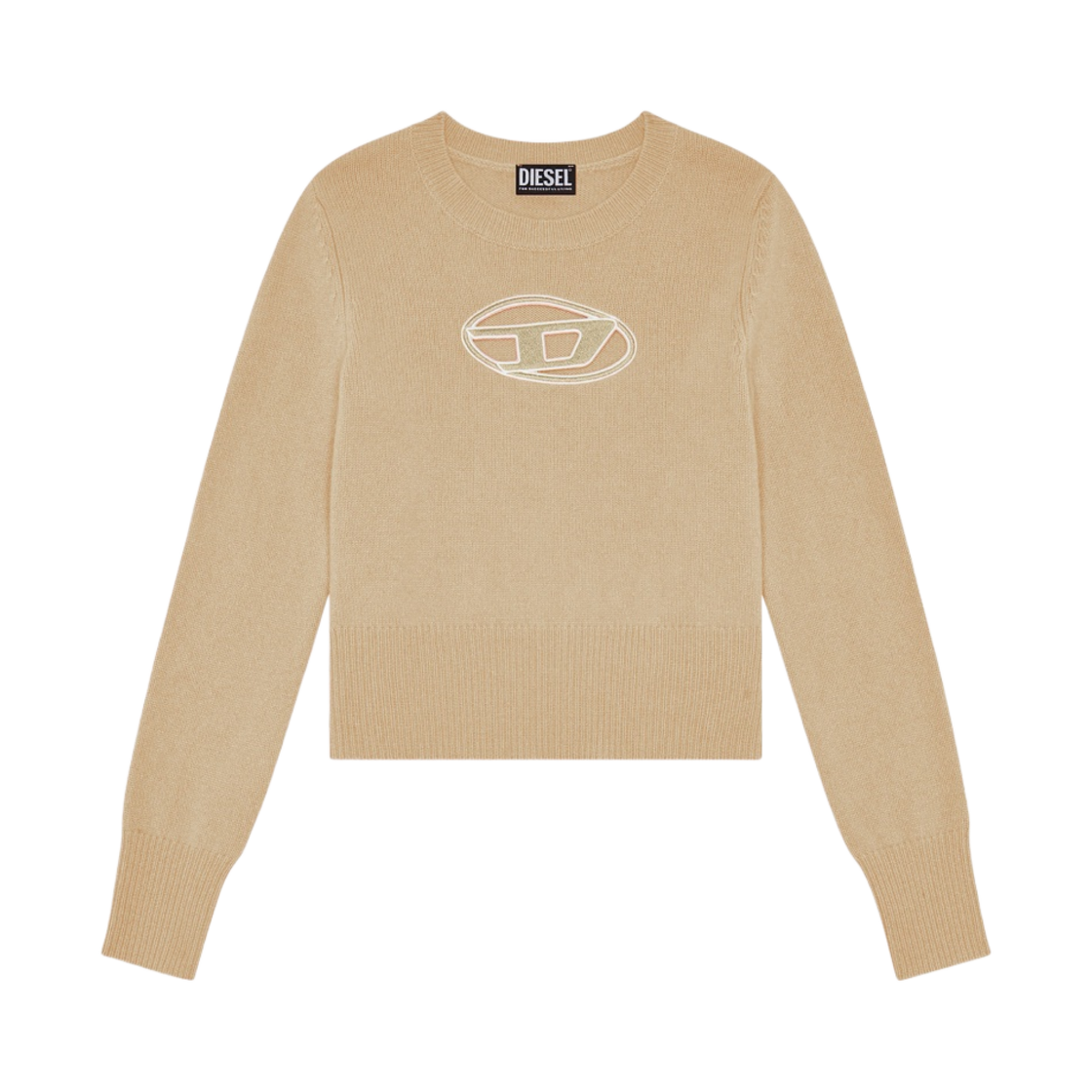 (W) 디젤 M-아리사 점퍼 자수 컷아웃 로고 니트 베이지((W) Diesel M-Areesa Jumper with Embroidered Cut-Out Logo Knit Beige) - 1