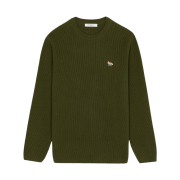 Maison Kitsune Baby Fox Patch Relaxed Pullover Knit Dark Khaki