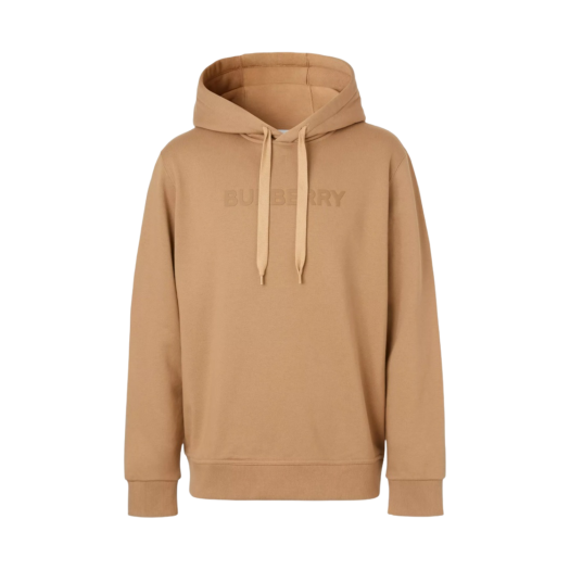 Burberry Logo Print Cotton Hoodie Camel