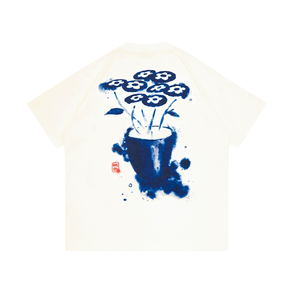 반디 더 핑크 클래식 플라워 로고 워터 페인트 티셔츠 내츄럴(Vandy The Pink Classic Flower Logo Water Paint T-Shirt Natural)