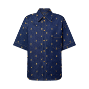 Louis Vuitton Embroidered Signature Short Sleeved Denim Shirt Indigo