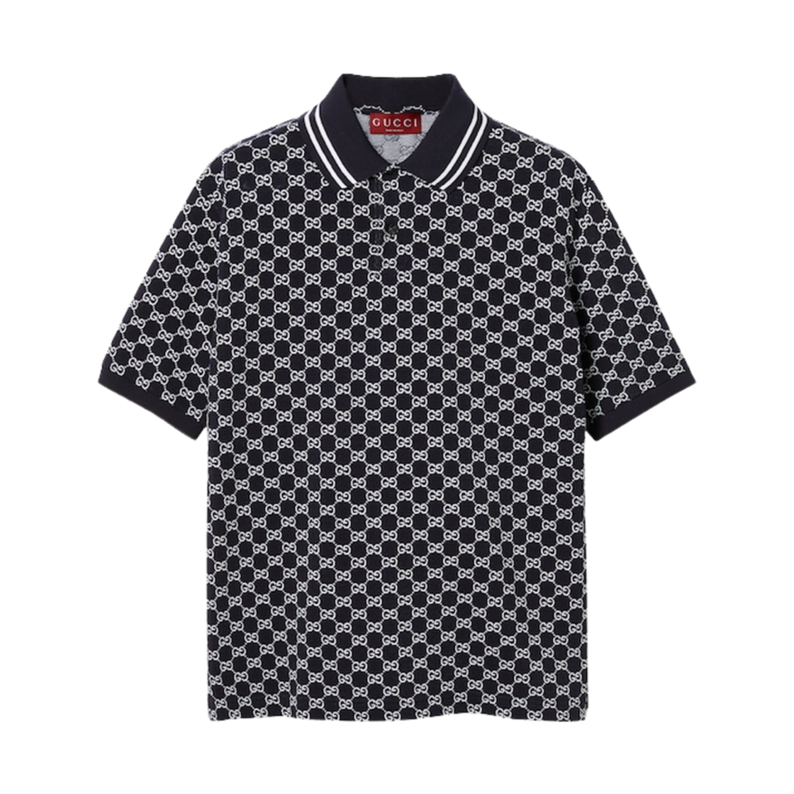788024-XJG5N-4137 Gucci GG Cotton Piquet Jacquard Polo Shirt Navy White
