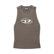 (W) Diesel M-Onerva-Top Cut-Out Knit Top with Logo Plaque Brown